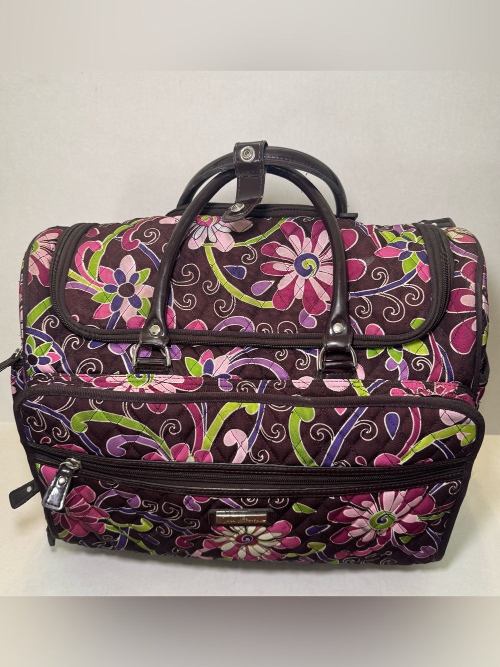 Vera Bradley Mocha Rouge Rolling Carry-On Luggage Retired Floral Suitcase
